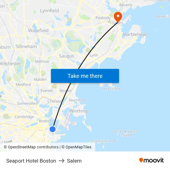 Seaport Hotel Boston to Salem map