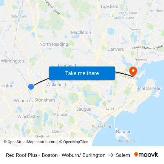 Red Roof Plus+ Boston - Woburn/ Burlington to Salem map