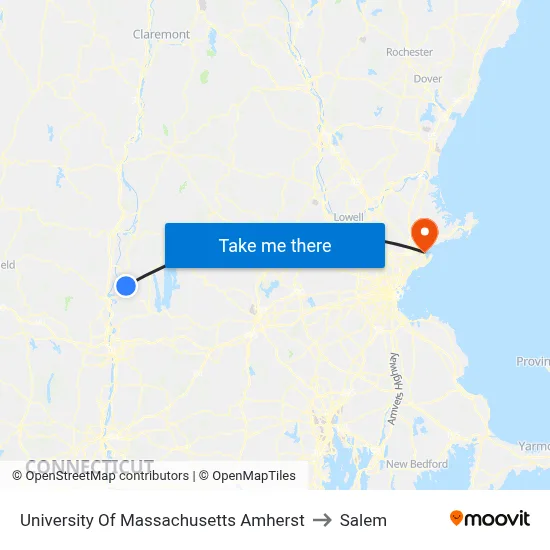 University Of Massachusetts Amherst to Salem map