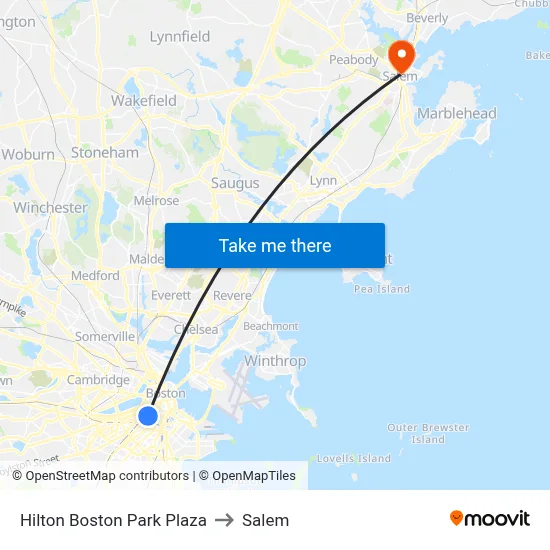 Hilton Boston Park Plaza to Salem map