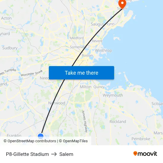 P8-Gillette Stadium to Salem map