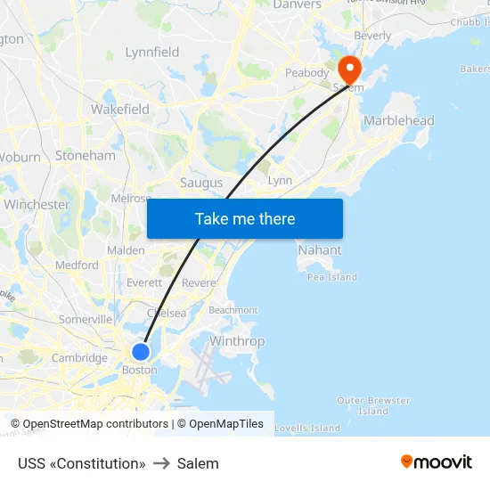 USS «Constitution» to Salem map