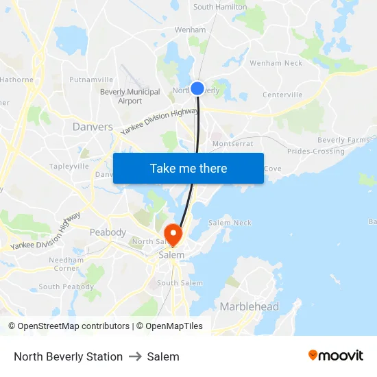 North Beverly Station to Salem map