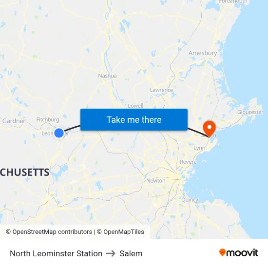 North Leominster Station to Salem map
