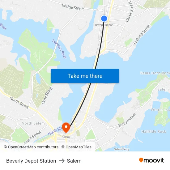 Beverly Depot Station to Salem map
