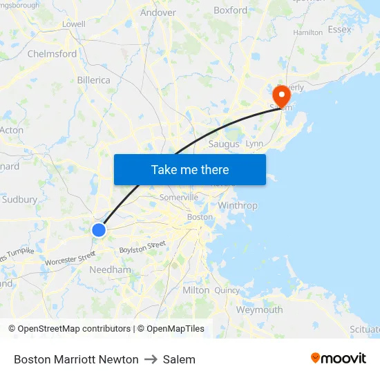 Boston Marriott Newton to Salem map