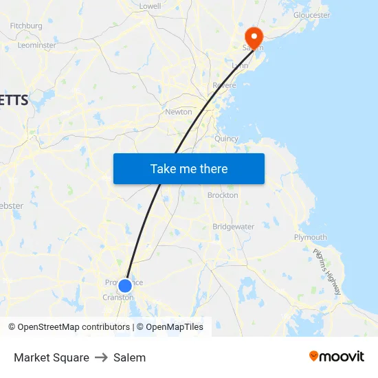 Market Square to Salem map
