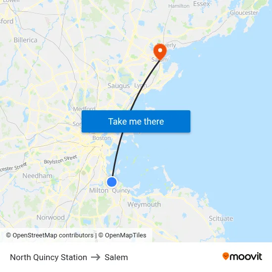North Quincy Station to Salem map