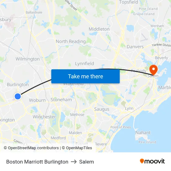 Boston Marriott Burlington to Salem map