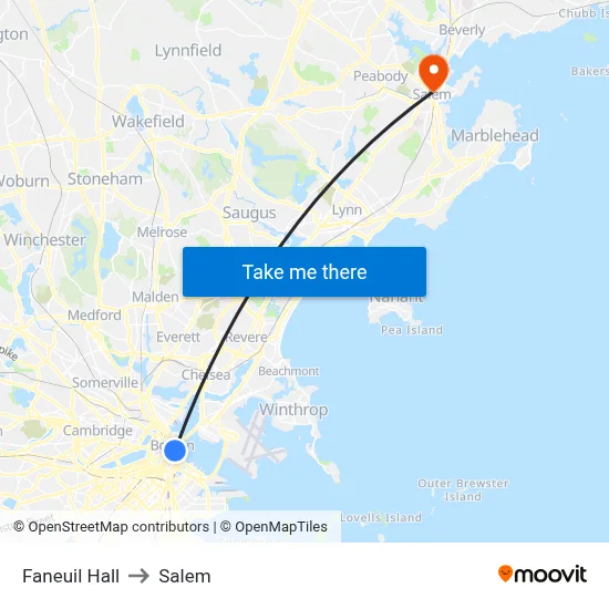 Faneuil Hall to Salem map