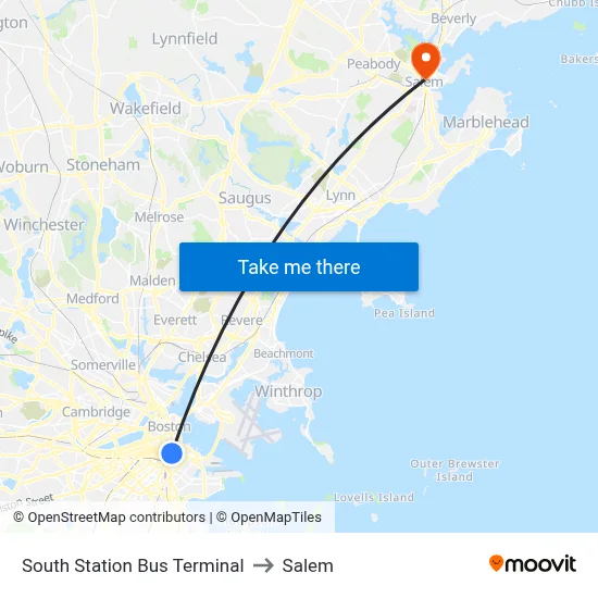 South Station Bus Terminal to Salem map