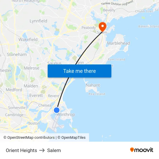 Orient Heights to Salem map