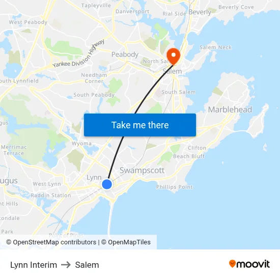 Lynn Interim to Salem map
