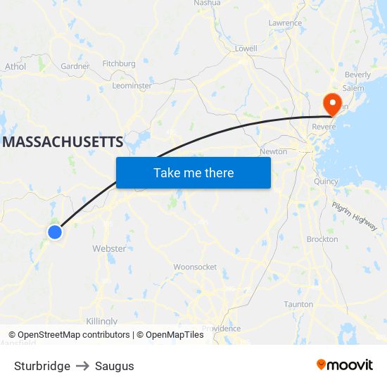 Sturbridge to Saugus map