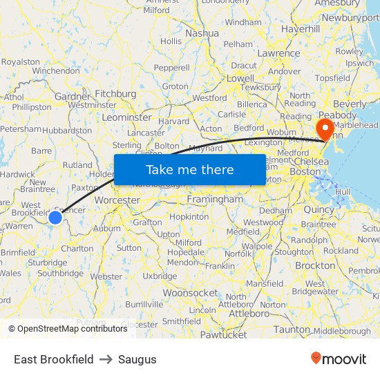 East Brookfield to Saugus map