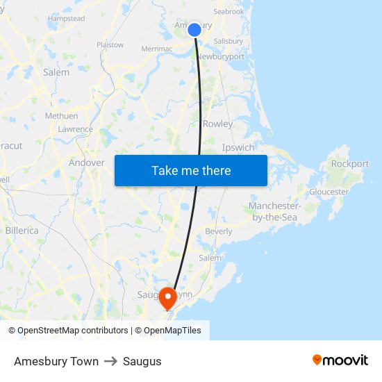 Amesbury Town to Saugus map