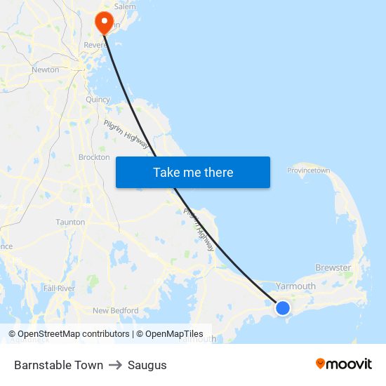 Barnstable Town to Saugus map