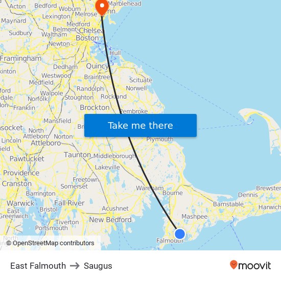 East Falmouth to Saugus map