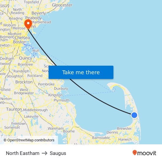 North Eastham to Saugus map