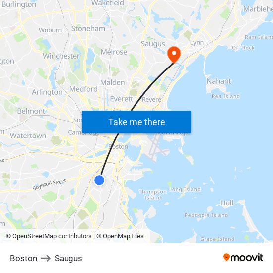 Boston to Saugus map