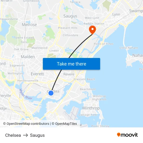 Chelsea to Saugus map