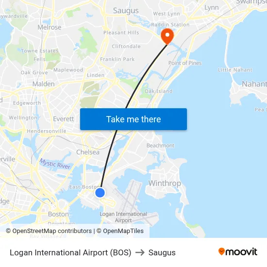 Logan International Airport (BOS) to Saugus map