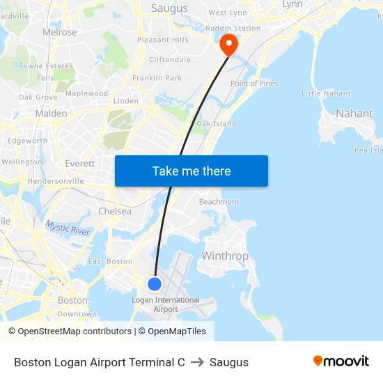 Boston Logan Airport Terminal C to Saugus map