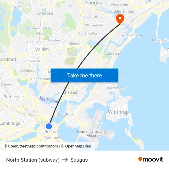 North Station (subway) to Saugus map