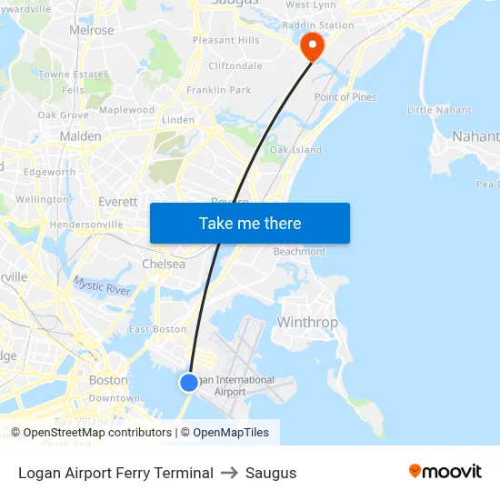 Logan Airport Ferry Terminal to Saugus map