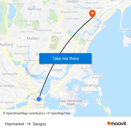 Haymarket to Saugus map