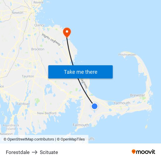 Forestdale to Scituate map