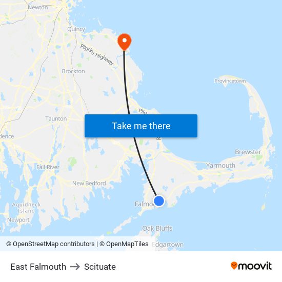 East Falmouth to Scituate map