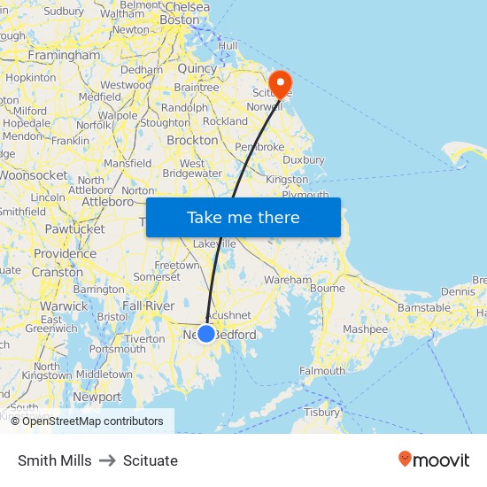 Smith Mills to Scituate map