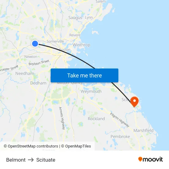 Belmont to Scituate map