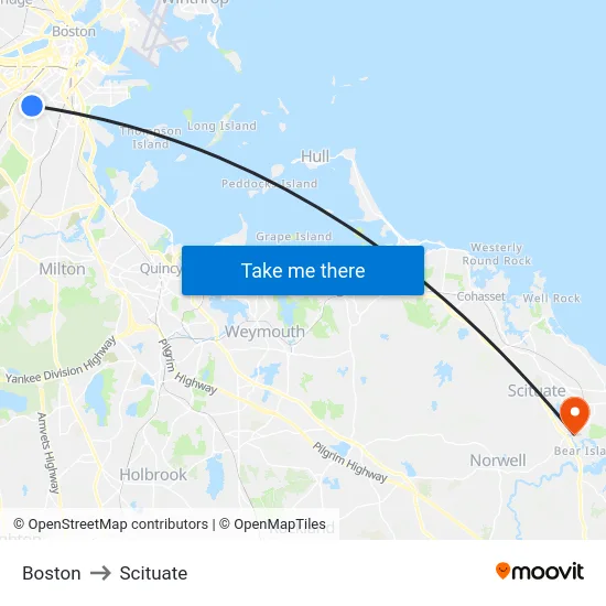 Boston to Scituate map