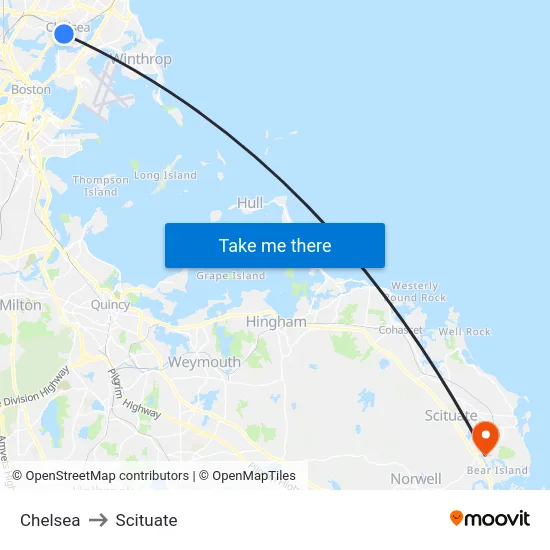 Chelsea to Scituate map