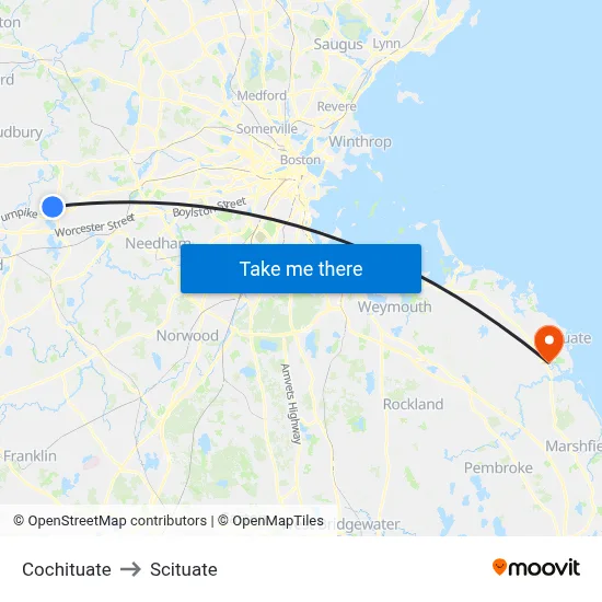 Cochituate to Scituate map