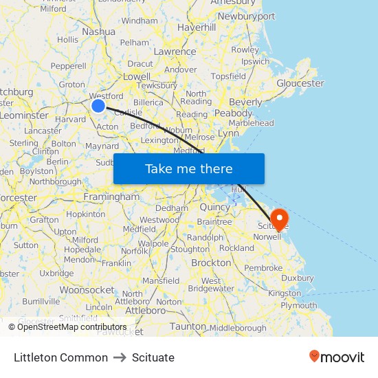 Littleton Common to Scituate map