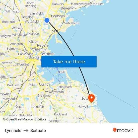 Lynnfield to Scituate map