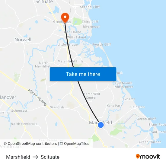 Marshfield to Scituate map