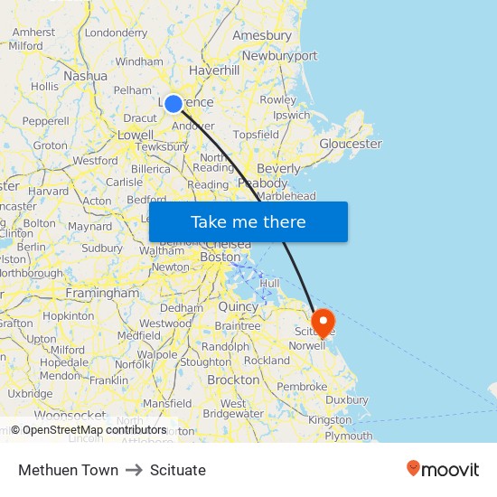 Methuen Town to Scituate map