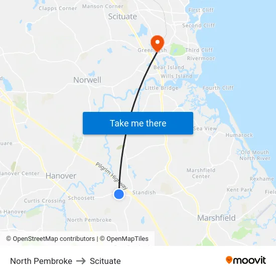 North Pembroke to Scituate map