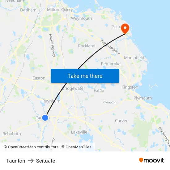 Taunton to Scituate map