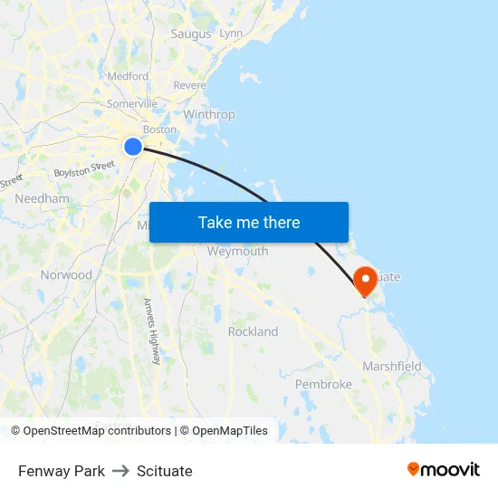 Fenway Park to Scituate map