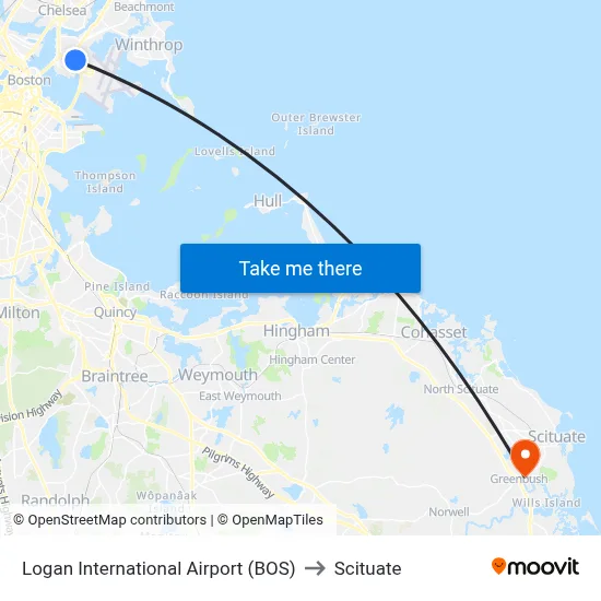 Logan International Airport (BOS) to Scituate map