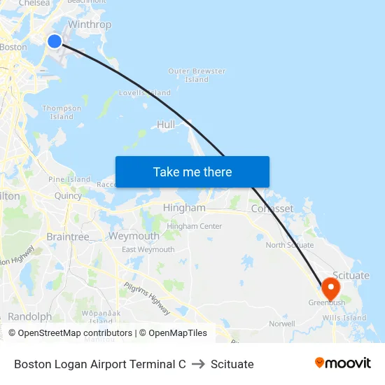 Boston Logan Airport Terminal C to Scituate map