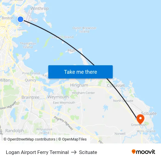 Logan Airport Ferry Terminal to Scituate map