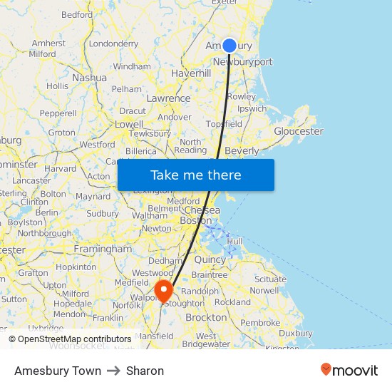 Amesbury Town to Sharon map