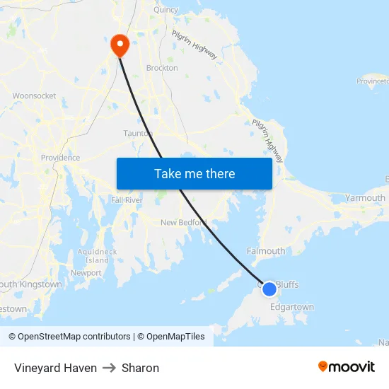 Vineyard Haven to Sharon map