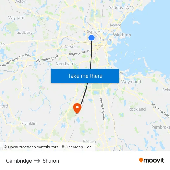 Cambridge to Sharon map